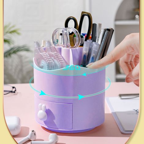 360° drehbarer, multifunktionaler Schreibtisch-Organizer – Großer Stiftehalter für Büro und Schlafzimmer – Rosa – Aufbewahrungsbox mit 5 Fächern und Kunststoffschublade (1/5)