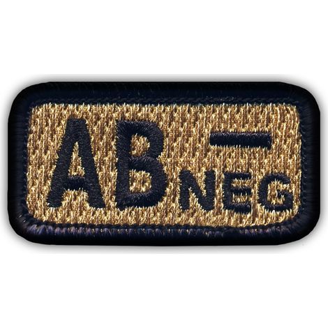 Patchion Blutgruppe AB „neg“ Coyote-Tan – Aufbügel-/Heißsiegel-Rückseite – Gestickter Aufnäher/Abzeichen/Emblem