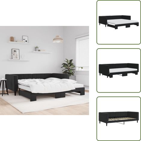 The Living Store Tagesbett Ausziehbar mit Matratzen Schwarz 100x200 cm Samt - Schlafsofa (1/5)