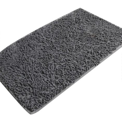 Tapis de bain en chenille douce, moelleuse et confortable, super absorbante et épaisse, antidérapante-Dark Gray (1/5)