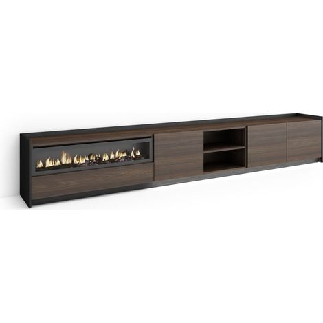 Skraut Home - Mueble TV, Televisión, Muebles de salón, almacenaje, 310x37x50cm, Para TV hasta 80", Chimenea eléctrica, LED, Estilo Moderno, Roble oscuro y Negro (1/5)