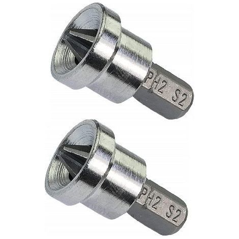 Lot de 2 embouts de tournevis PH2x25mm – Acier trempé S2 pour plaques de plâtre – Vissage précis des vis à tête Phillips (1/3)