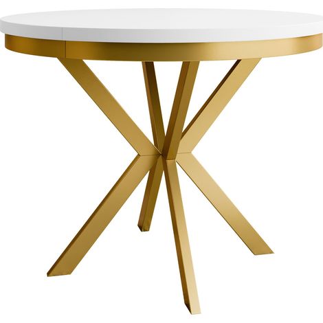 Mesa Oswego 155, Blanco + Dorado, 76x0x0cm, Alargamiento, Aglomerado laminado, Metal