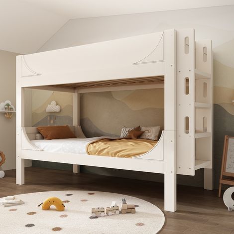 Cama litera infantil separable con escalera blanca OKMYHOME (1/5)