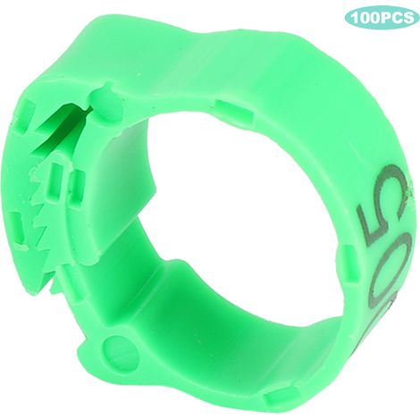 Lot de 100 anneaux pour pattes de volaille (poulets, canards, oiseaux) avec clip et étiquette, vert. (1/5)