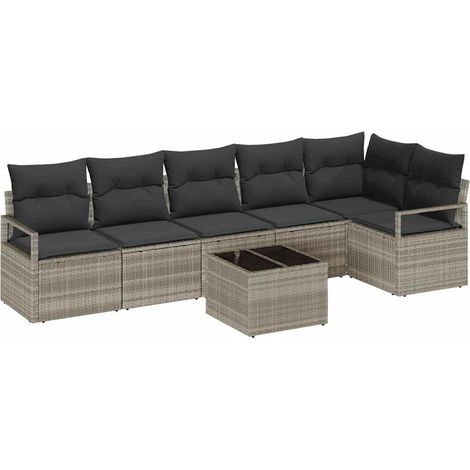 Maison Exclusive - Juego de Sofá 7 pcs Gris claro ratán sintético (1/5)
