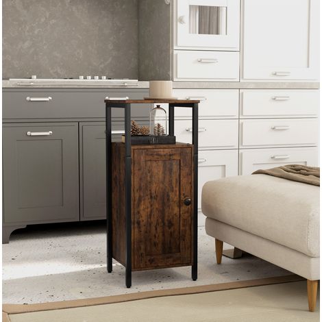 Mesa auxiliar de madera marrón 34 x 30 x 80 cm con armario y estante regulable (1/4)