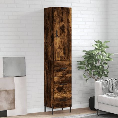 Buffet haut,Buffet de salon,Commode Meuble de rangement,Style Industriel Chêne fumé 34,5x34x180 cm Bois d'ingénierie VNWE567698 (1/5)