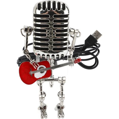 Lampadaire Vintage Microphone Guitar Robot en Aluminium – Lumière d'ambiance métallique retro pour bureau, chambre et décoration intérieure (1 lumière) (1/5)