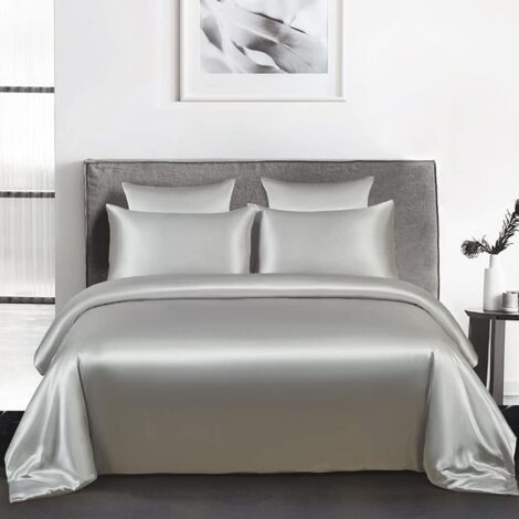 1 Parure De Lit 3 Pièces Housse De Couette 220x240 Cm 2 Taies D'oreiller 65x65 Cm Satin Polyester Pour Adulte