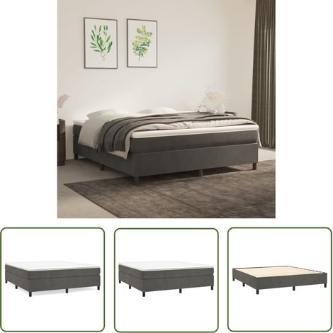 The Living Store Sommier à lattes de lit et matelas Gris foncé 160x200cm Velours - Lit Tapissier - Lit Double - Matelas À Ressorts Ensachés - Support Moyen Dur - Housse De Protection De Matelas (1/5)