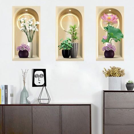 Set mit 3 realistischen, wasserfesten PVC-Wandaufklebern für Zuhause, grünes Pflanzenmotiv, 30 x 60 cm