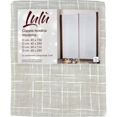Coppia Tendina Moderna Lulù Beige - Tessuto Ricamato Geometrico, Semitrasparente, Facile Montaggio, 2 Teli COPPIA (2 TELI) CM. 45x150