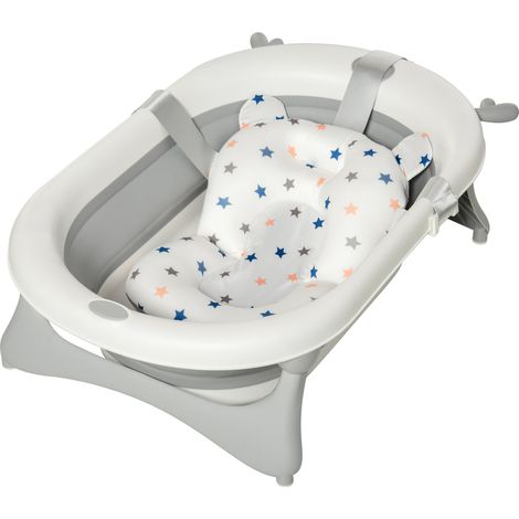 Baignoire pliante nouveau-né pour jusqu’à 3 ans, 81,5x50,5x23,5 cm avec coussin gris plug thermosensible (1/5)