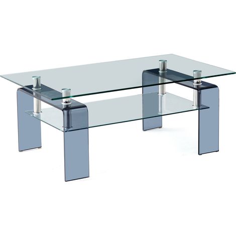 Tavolino da salotto in vetro temperato trasparente a 2 livelli 100 x 55 x 45 cm MODENUIT (1/5)