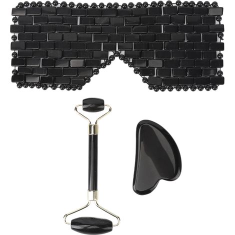 Lot de rouleaux masseurs oculaires Jadestone noirs, anti-cernes, favorise la circulation, planche de massage pour les yeux. (1/5)