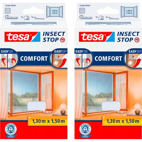 Moustiquaire TESA pour fenêtre et porte avec fermeture Velcro, blanche, 1,3 x 1,5 m x 2