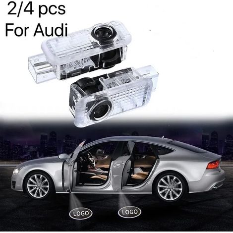 (4 pièces - Pour Audi sans cercle) 4 projecteurs de logo 3D à LED pour portières de voiture, compatibles avec l'éclairage des véhicules Sline. (1/5)