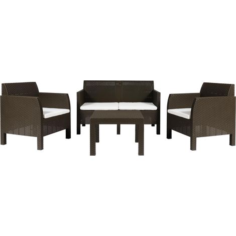 Toomax Set Salotto da giardino Matilde 4 posti marrone, in plastica resistente effetto rattan, 2 poltrone con schienale ergonomico, divanetto da 2 posti e tavolo, ideale per spazi esterni