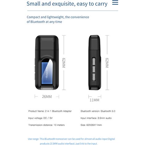Adaptateur Bluetooth 5.0 USB avec écran et prise AUX pour PC, voiture, casque audio (1/5)