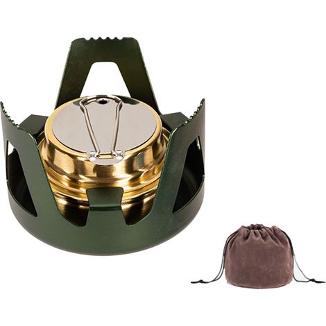 Réchaud à alcool portable, petit brûleur à alcool en laiton avec support en aluminium, batterie de cuisine ultralégère pour l'extérieur, le camping, la randonnée, le pique-nique (1/5)