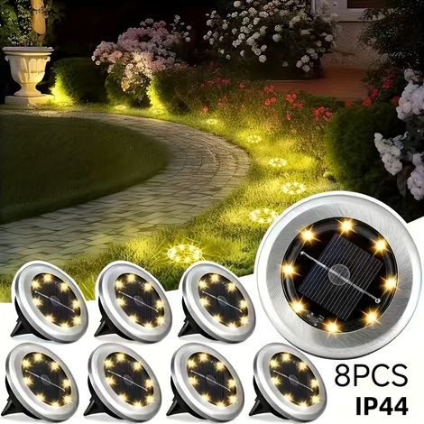 (8 spots à lumière chaude) Projecteur solaire géodésique au sol, éclairage paysager extérieur, éclairage de jardin et de pelouse (1/5)