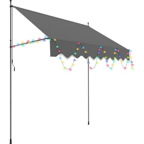 SWANEW Tenda a bracci con LED Tenda manuale Tenda retrattile senza foratura 200x120cm Grigio (1/5)