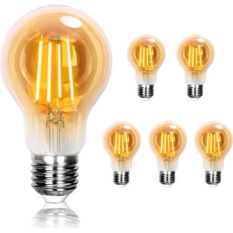 Ampoule Edison vintage E27 8W, blanc chaud 2200K, lumière décorative A60, idéale pour la maison, bar, café, restaurant, non dimmable, paquet de 6 (1/5)