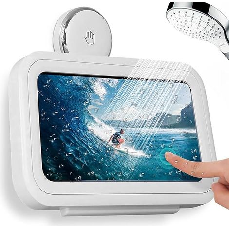 Support de Téléphone Douche Étanche Boîtier avec Mural 360° Rotation écran Tactile,Fixation Solide Salle Bain,(Blanc)idéal pour vidéos et Musique sous la Douche (1/5)