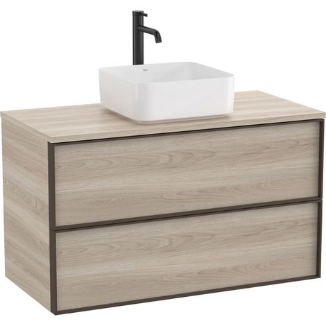 Meuble "INSPIRA" 1000 - 2 tiroirs pour vasque à poser (non incluse) - Pin Blanc - Roca (1/2)