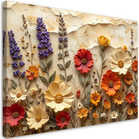 Stampe su Tela, Fiori selvatici colorati in rilievo - 30x20 (1/2)