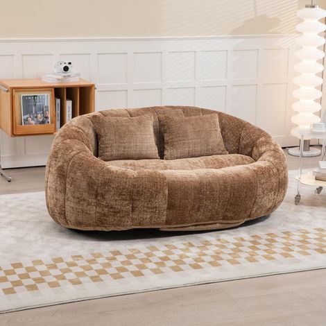 Zweisitzer Boneless Couch mit Memory Schaum, Chenille Bezug, Braun (1/5)