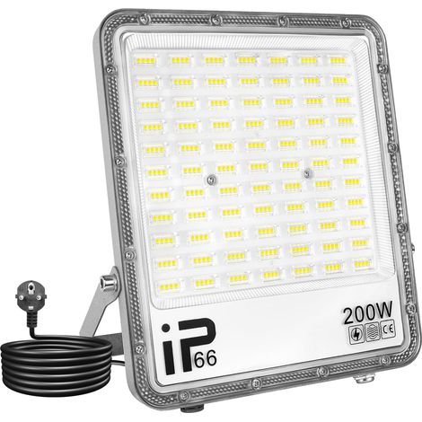 Projecteurs LED Extérieur Avec Prise EU, Spot LED 200W 20000LM Blanc Froid 6000K IP66 Etanche Eclairage Exterieur Lumière de Sécurité LED pour Jardin Patio Garage Terrasse Maison Chantier