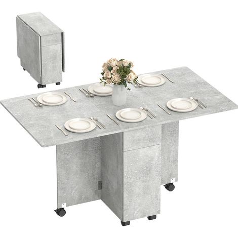 Table à Manger Pliante AoSenYunZhou 140x76x74 cm en Bois Gris Béton pour 4 à 6 Personnes avec Tiroirs et Roulettes (1/5)