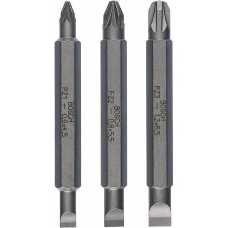 Bosch 2607001747 Pack de 3 embouts de tournevis doubles S 1,2 x 6,5 S 0,6 x 4,5 S 0,8 x 5,5/ PZ1 PZ2 PZ3/ 60 mm (1/2)