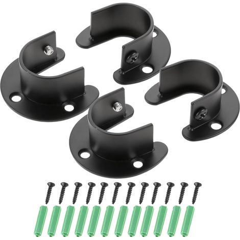 Lot de 4 supports de tringle à rideaux en acier inoxydable pour penderie de salle de bain et cuisine Noir 25 mm (1/5)