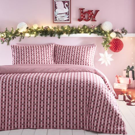 Parure de lit King Size Vichy Rouge - Rayure Bedding - Doux au Toucher 52% Polyester et 48% Coton - Comprend 1 Housse de Couette (220 x 230 cm) et 2 taies d'oreiller - Motif (1/4)
