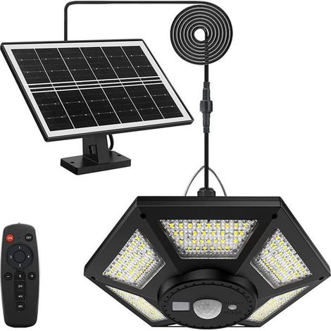 180 LED Lampe Solaire Intérieur Extérieur 1000LM Lampe Suspendue, 5 Modes Kit Eclairage avec Télécommande IP65 étanche pour Maison J (1/5)