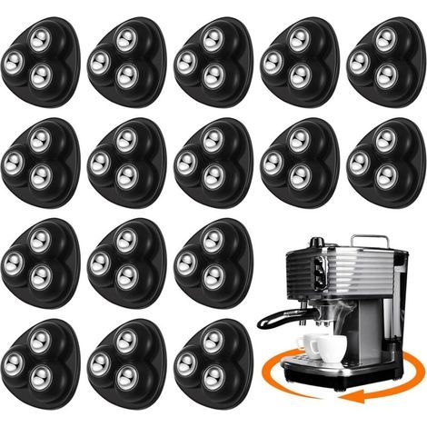 Lote de 16 ruedas autoadhesivas para electrodomésticos, ruedas giratorias de 360°, para cocinas pequeñas (negras con 3 bolas de acero) (1/5)