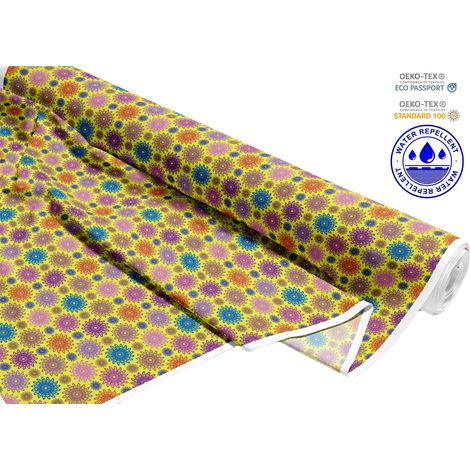 TISSUS DÉCORATIFS D'EXTÉRIEUR OXFORD - Motif fleurs dessinées sur fond jaune I DR043 (1/5)