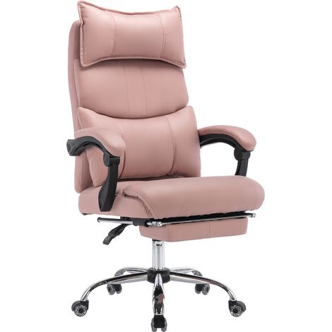 Fauteuil de bureau rose en similicuir avec double soutien lombaire (1/5)