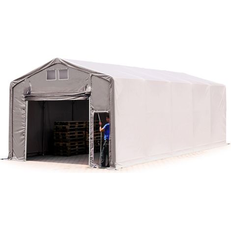 Zelthalle 6x10m Lagerzelt Industriezelt 3m Seitenhöhe PVC Plane 850 N grau 100% wasserdicht Ganzjahreszelt mit Hochziehtor