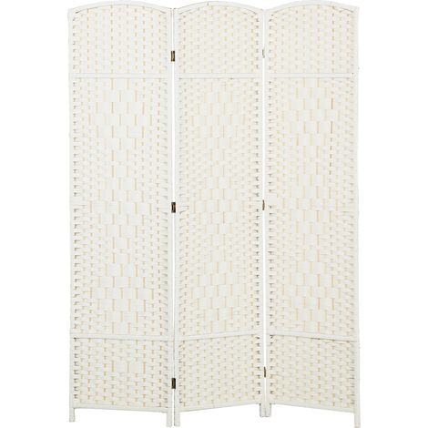 Paravent bois 3 panneaux séparateur pièce pliable blanc 135 x 180 cm