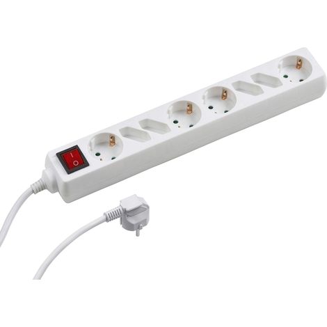 Multiprise 8 prises – Câble 1,4 m – Blanc – Schuko + Euro – Câble plastique – IP20 pour l'intérieur – Interrupteur/multiprise/prise de table/8 prises / 7430820 (1/4)