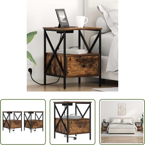 Rangement - Cabinet de chevet 2 pcs Chêne fumé 41,5 x 40,5 x 55 cm (1/5)