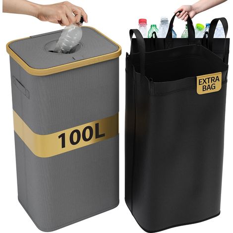 Poubelle tri Selectif Cuisine [avec sac supplémentaire] - Poubelle 100L Cuisine - Déchets et Recyclage - Bac de tri - Compacteur pour Bouteille Plastique Recyclage (1/5)