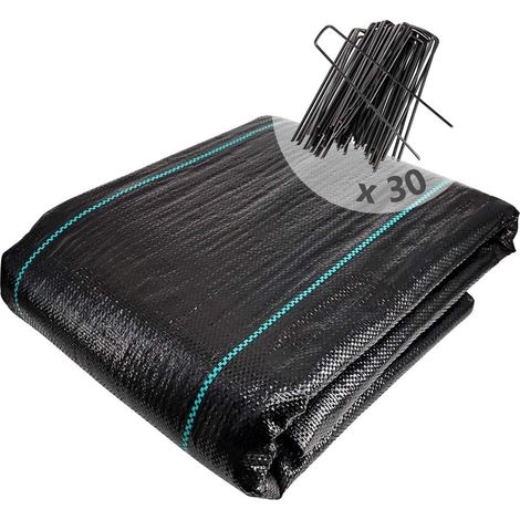 LaBlanc - Toile de Paillage avec 30pcs de Piquets Contre Les Mauvais Herbes 10Mx2M en Fibres de Polypropylène Tissées Anti-UV 100g/m2 Résistant Aux Déchirures Piquets de Fixation Fournis