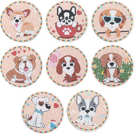 Ensemble de sous-verres à peindre avec des diamants 5D à faire soi-même - Thème animaux (chiens) (1/5)