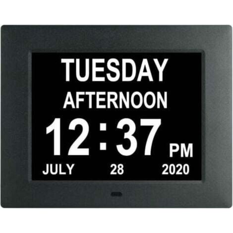 Reloj digital con calendario diario extragrande y sin abreviar, que muestra el día, la fecha y la hora adecuado para personas mayores, con discapacidad visual o problemas de memoria además, incluye 8