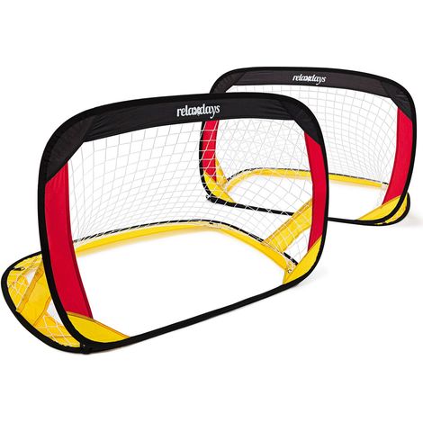 Relaxdays Set da 2 Mini Porte Pop Up da Calcio, HLP: 80 x 119 x 83 cm, Apertura Rapida Colori Nero Rosso Giallo